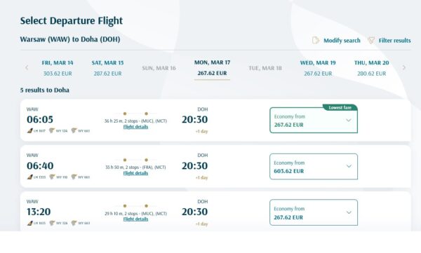 How to check Oman Air ticket price