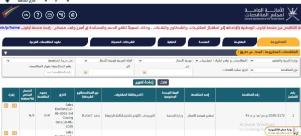 مناقصات وزارة التربية والتعليم بسلطنة عمان